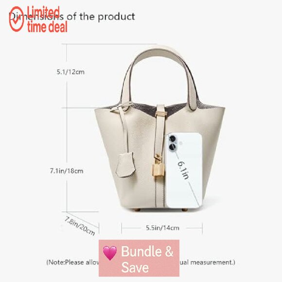 Genuine Leather Bucket Bag with Lock Design, Spacious Shoulder Satchel - Picture 8 of 8